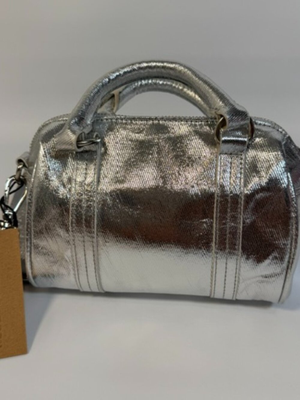 NWT Steve Madden Metallic Silver Heart Charm Shoulder Strap Handles - Picture 6 of 11